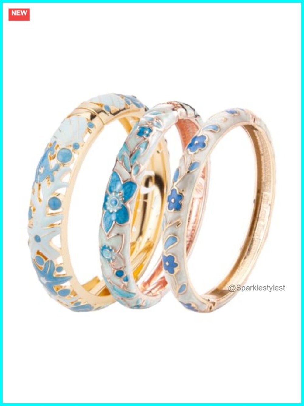 Cloisonne Enamel Bracelet Set Gold Plated Hinged Cuff Bangles Jewelry Gift